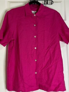 Vintage 100% Linen Medium Pink Resort Wear Shirt Coastal Jillian Jones